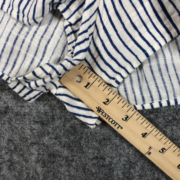 Zara Women's Romper Size Small White Blue Stripe Linen Blend Button Front - Picture 9 of 16